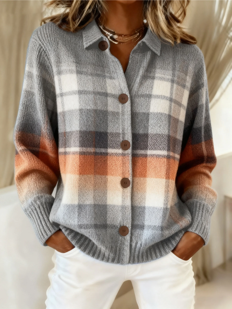 Marcella | Cardigan a Quadri Sfumato Autunnale