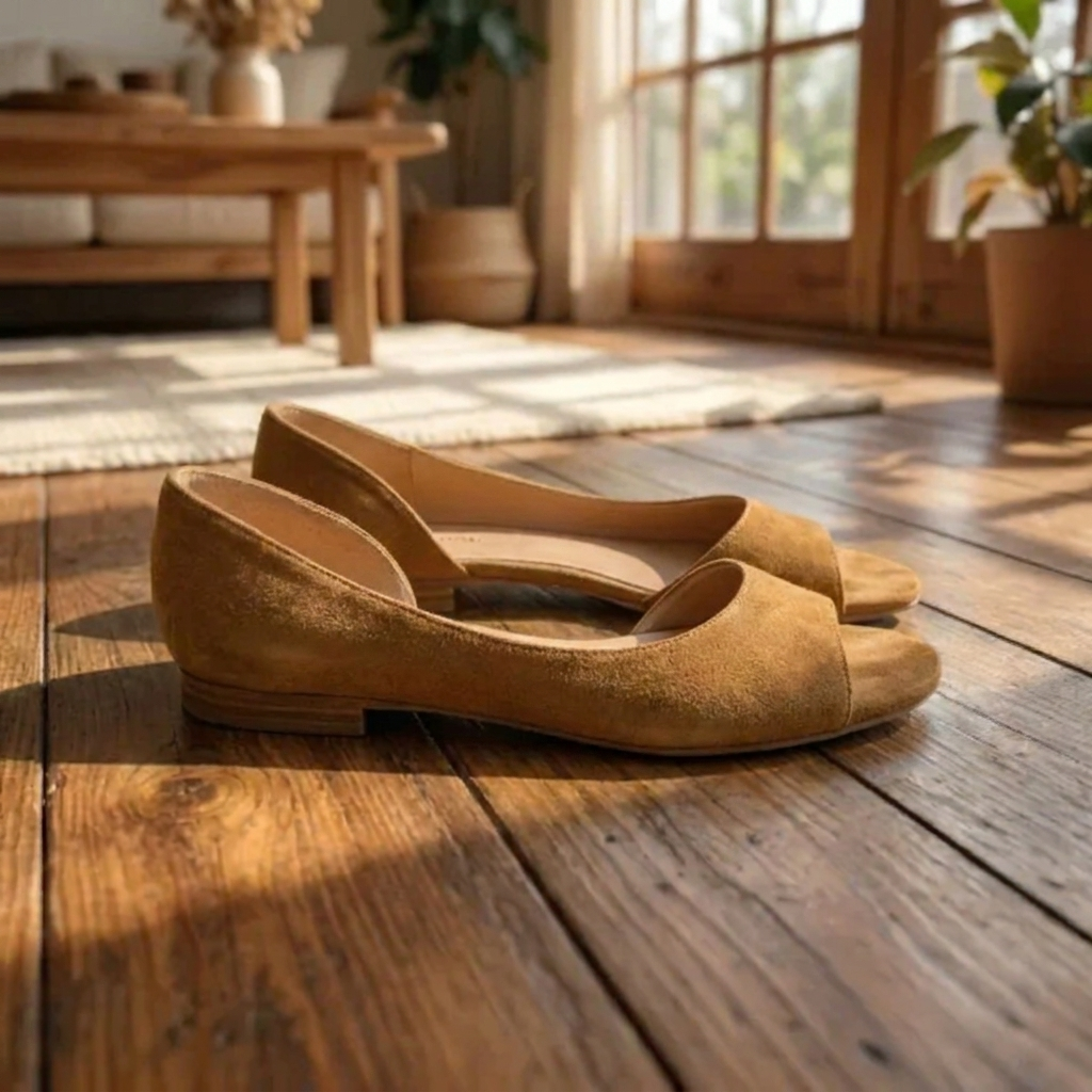 Camilla | Sandali Bassi in Suede con Punta Aperta e Cinturino Posteriore