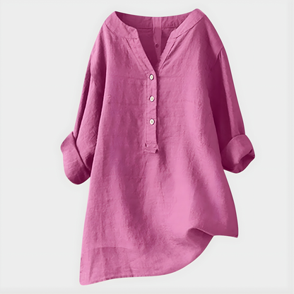 Chiara | Blusa Elegante in Cotone-Lino con Scollo a V