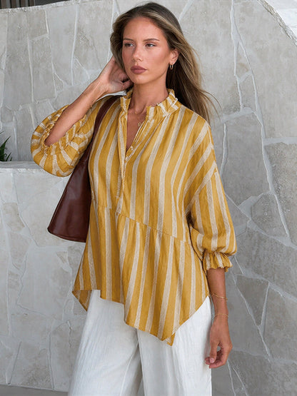 Luisa | Blusa a Righe Collo Coreano