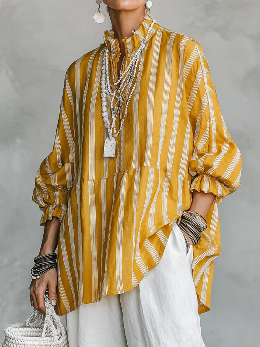 Luisa | Blusa a Righe Collo Coreano