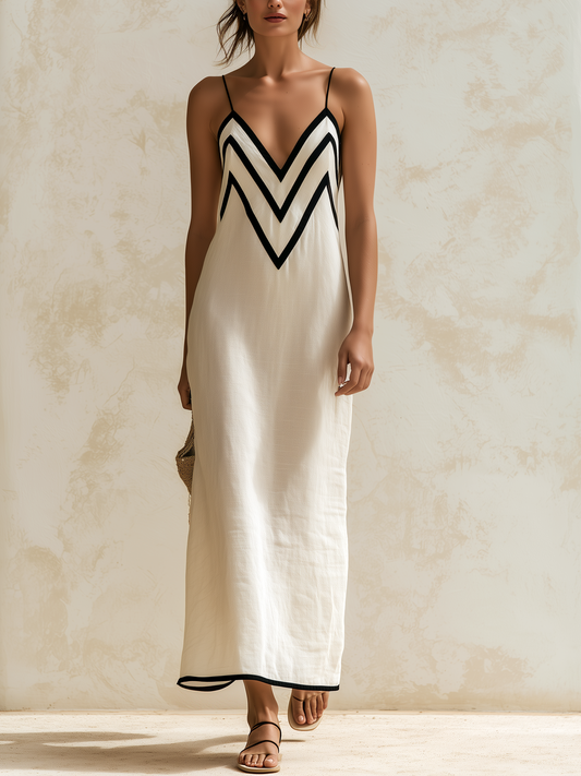 Marisa | Abito Lungo Chevron a Contrasto
