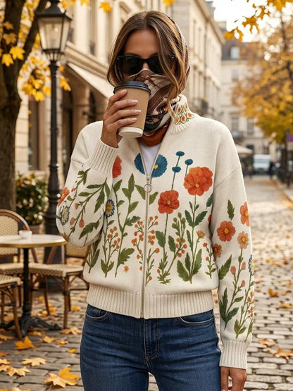 Ilaria | Cardigan con Zip Motivo Prato Fiorito