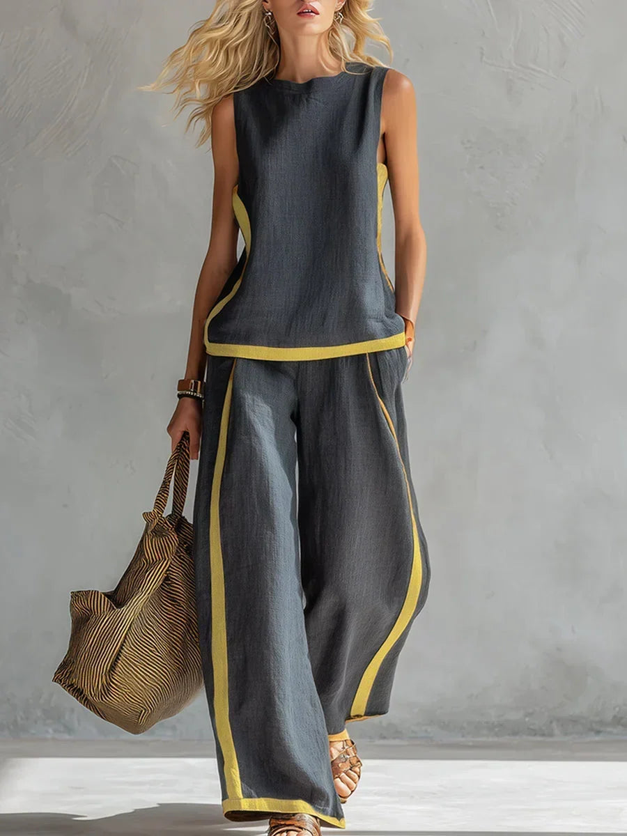 Ursula | Completo Gilet e Pantaloni Chic-Casual con Finiture Bicolore