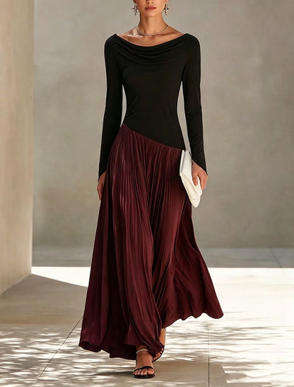 Olga | Vestido largo plisado con escote drapeado