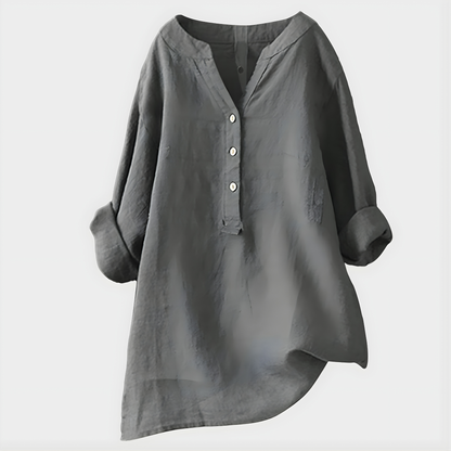 Chiara | Blusa Elegante in Cotone-Lino con Scollo a V
