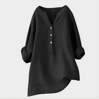 Chiara | Blusa Elegante in Cotone-Lino con Scollo a V