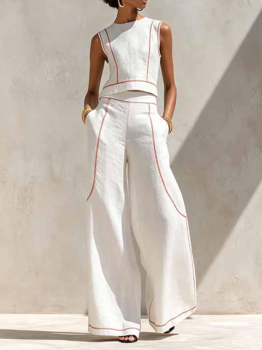 Vittoria | Coordinato bianco con top smanicato e pantaloni a gamba larga