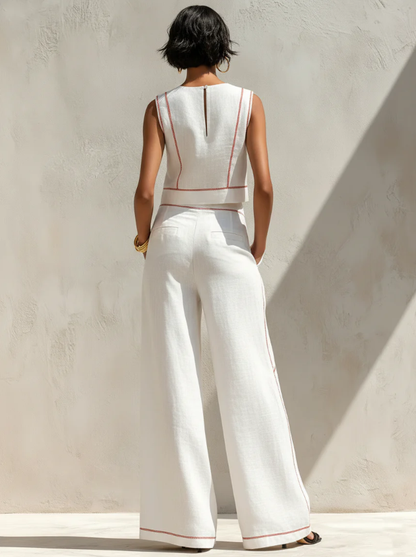 Vittoria | Coordinato bianco con top smanicato e pantaloni a gamba larga
