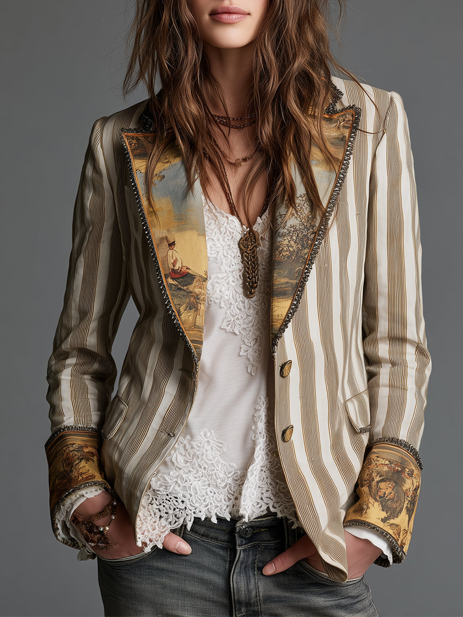 Giulia | Blazer Boho a Righe con Revers