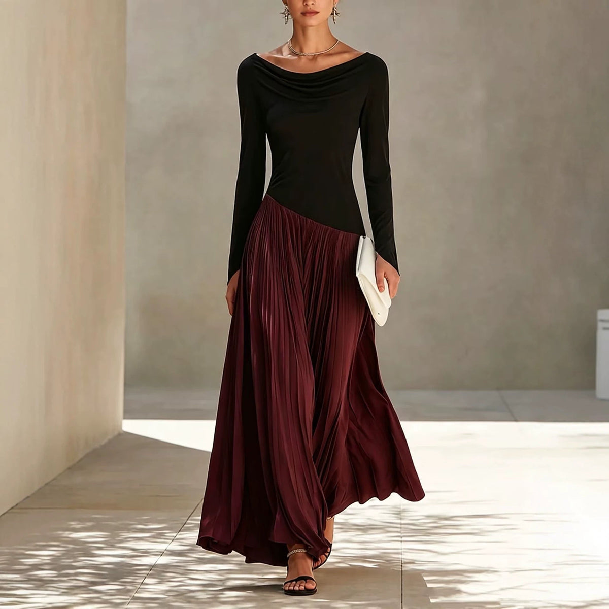 Olga | Vestido largo plisado con escote drapeado