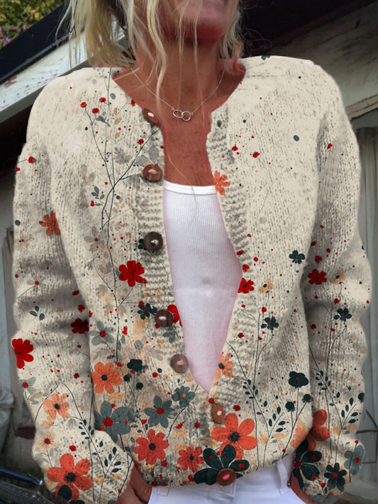 Marina | Cardigan con Bottoni e Stampa Floreale Vintage
