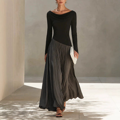 Olga | Vestido largo plisado con escote drapeado