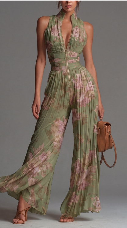 Viola | Tuta in chiffon floreale plissé dal fascino romantico e mediterraneoV