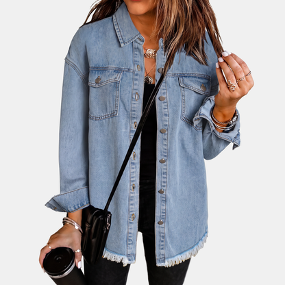 Silvana | Giacca Denim Slavata con Orlo Grezzo