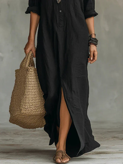 Celine | Abito Lungo Nero con Bottoni