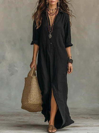 Celine | Abito Lungo Nero con Bottoni