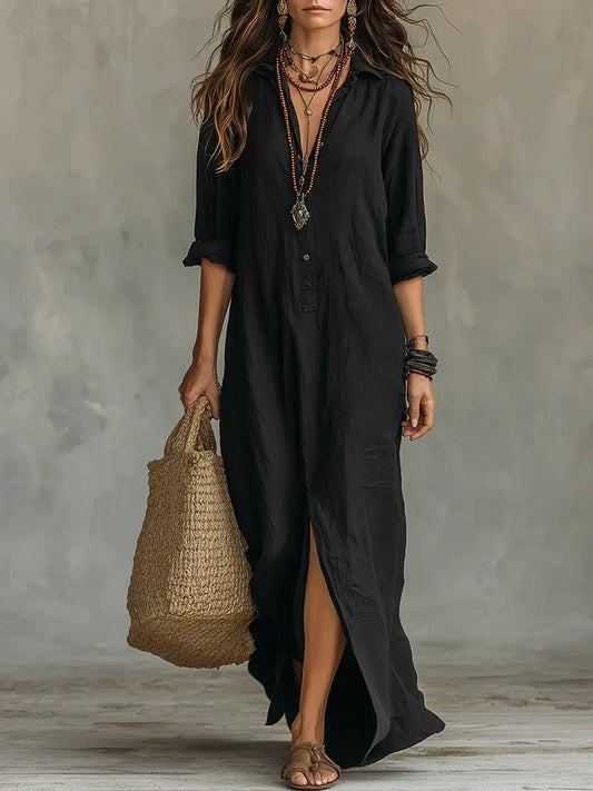 Celine | Abito Lungo Nero con Bottoni