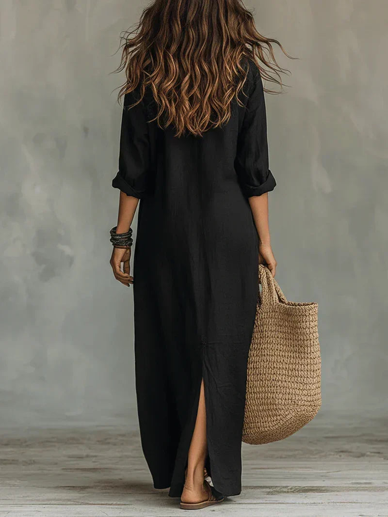 Celine | Abito Lungo Nero con Bottoni