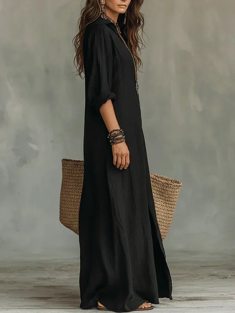 Celine | Abito Lungo Nero con Bottoni