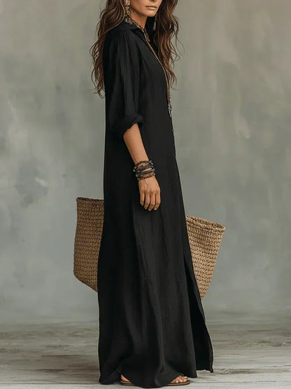 Celine | Abito Lungo Nero con Bottoni