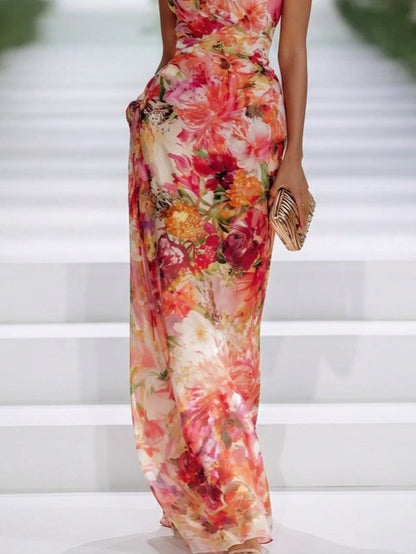Daniela | Abito Lungo Rosso a Fiori