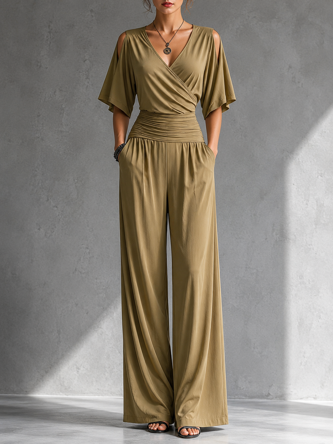 Zeni | Tuta Elegante a Portafoglio con Gambe Larghe