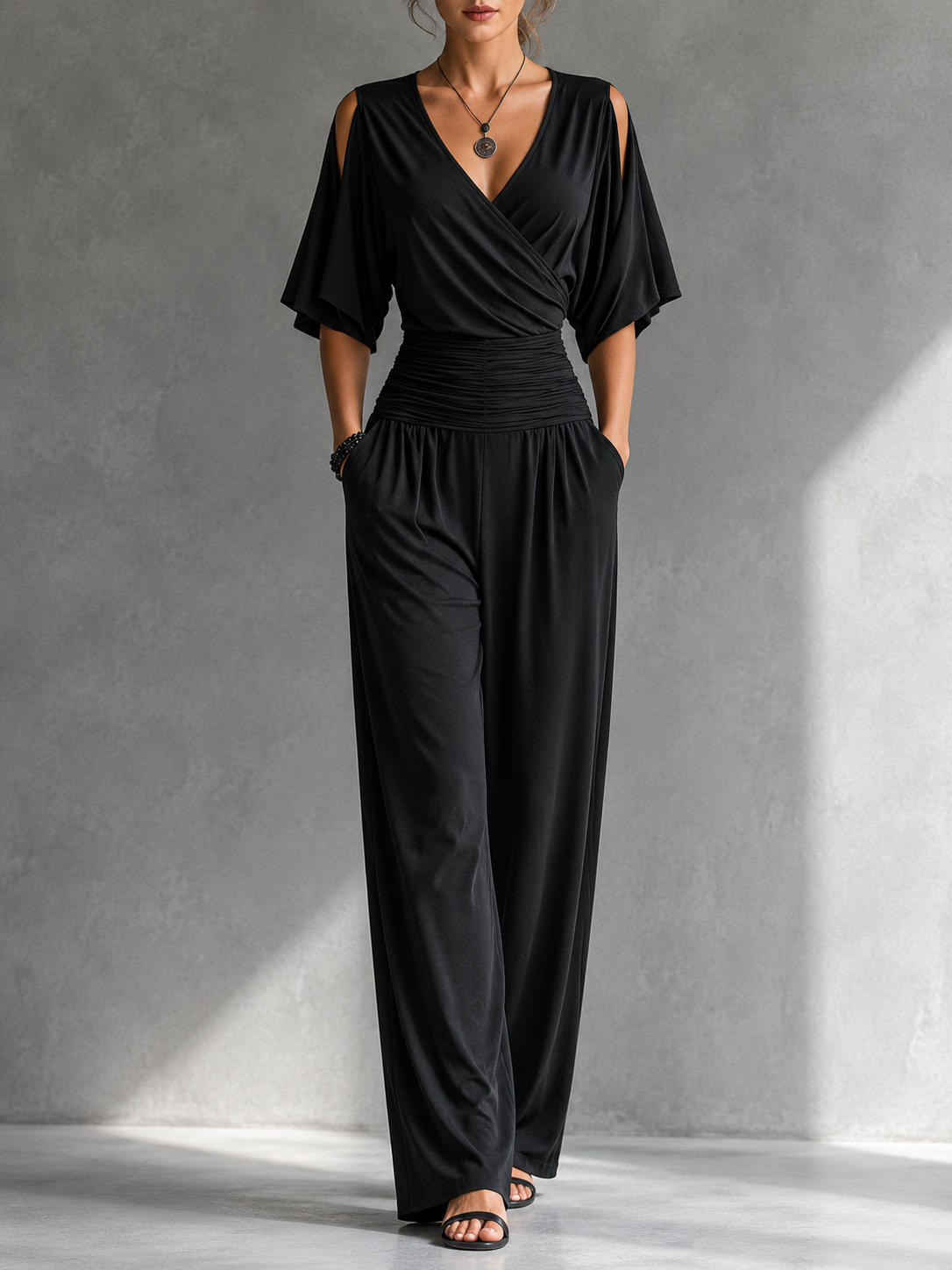 Zeni | Tuta Elegante a Portafoglio con Gambe Larghe